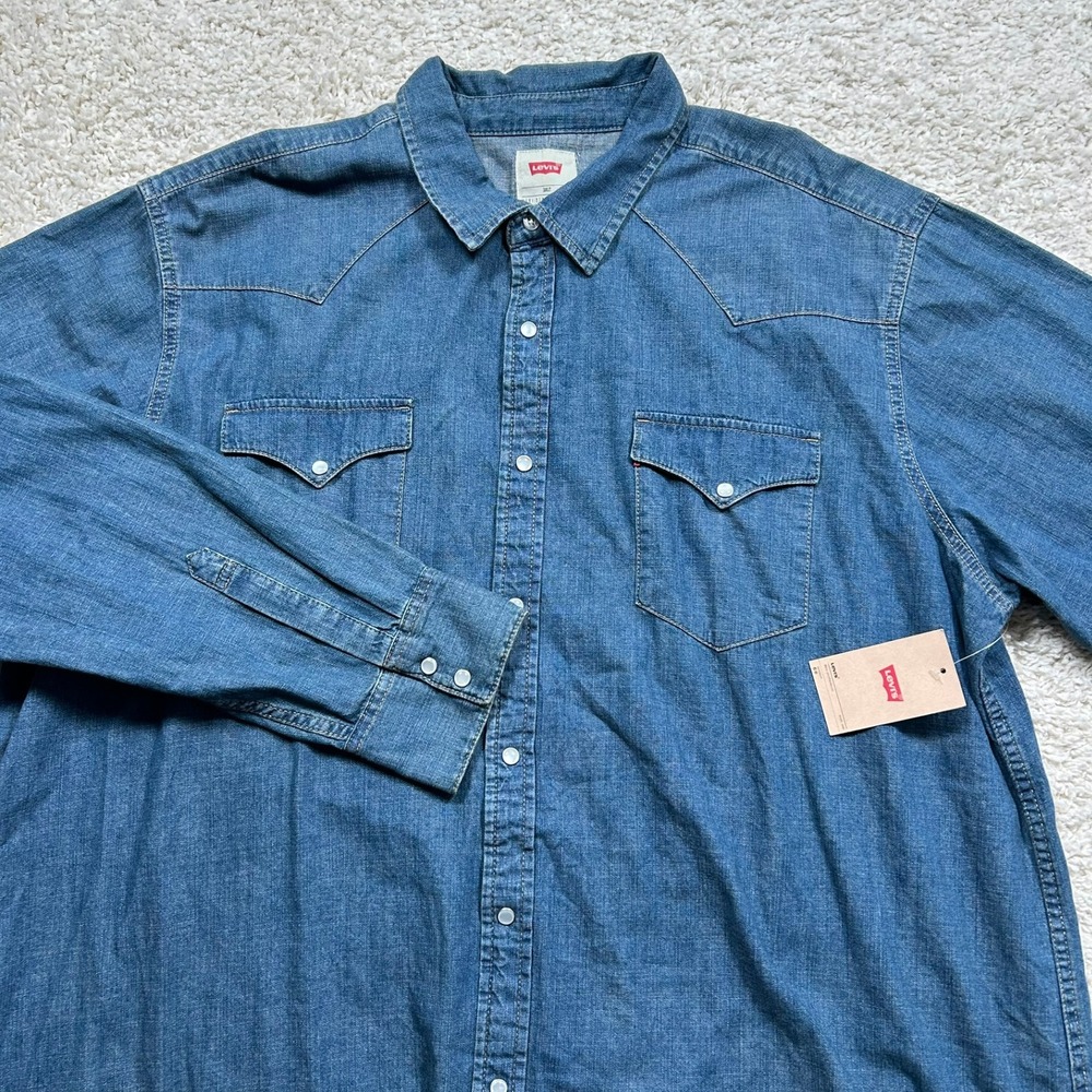 Levis Pearl Snap Shirt 3XLT Blue Denim Western Long Sleeve Jean New with Tags